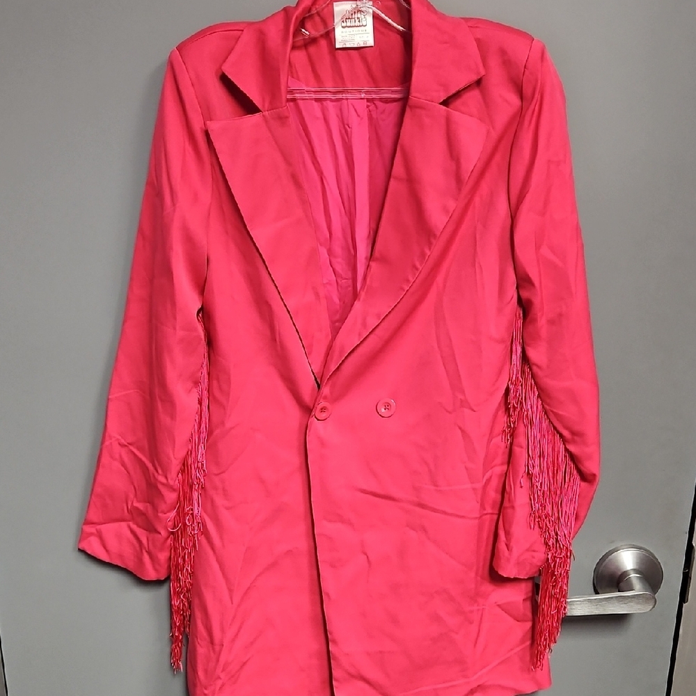 Fringe-Trim Hot Pink Blazer Jacket